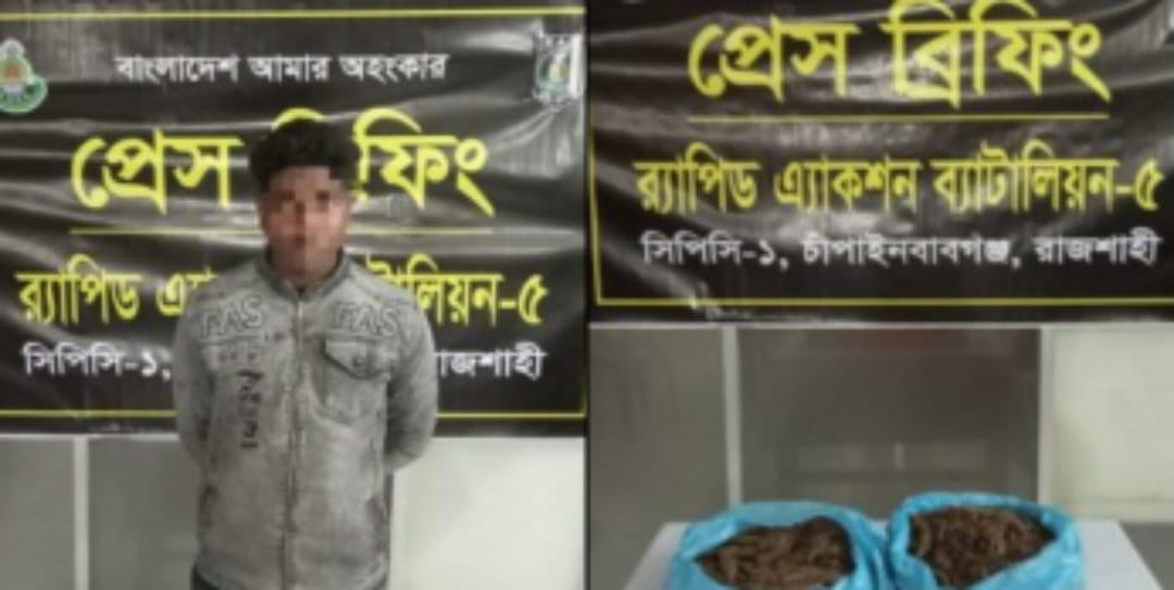 চাঁপাইনবাবগঞ্জে র‍্যাব-৫ এর অভিযানে ১.৯ কেজি গাঁজাসহ একজন মাদক কারবারী গ্রেফতার